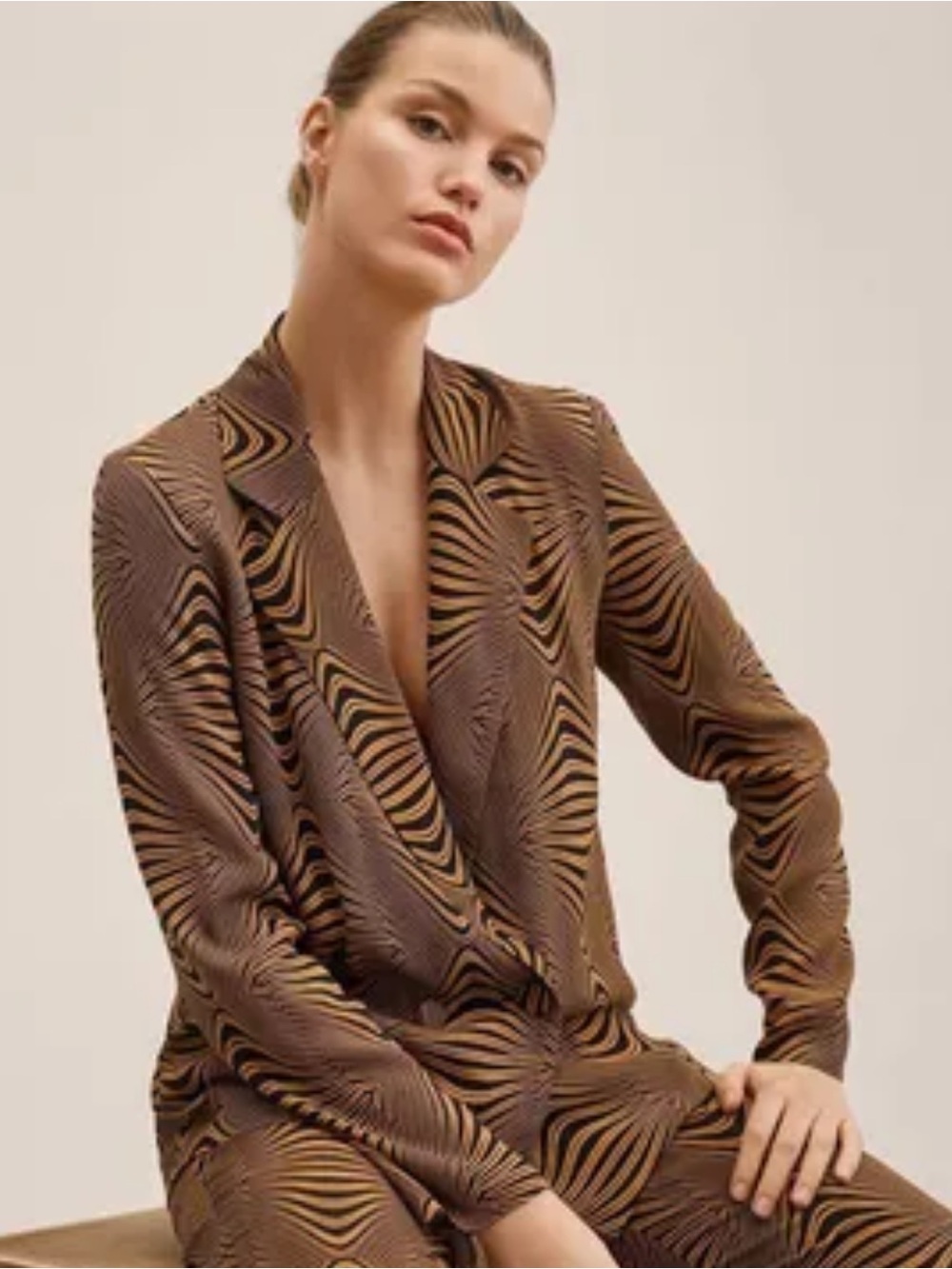 Mango Leona Psychedelic Zebra Wave Swirl Light Flowy Double Breasted Blazer
